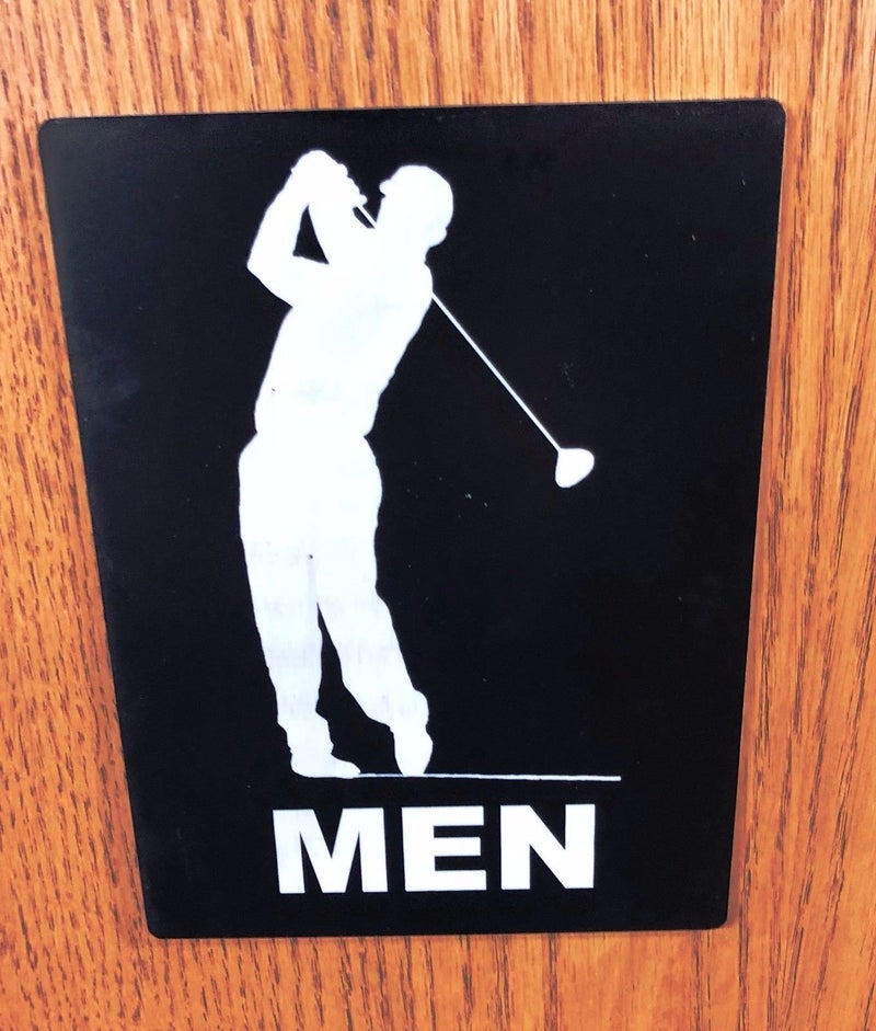 Mens Bathroom Sign - Golf Theme, Black/White, 6"x8